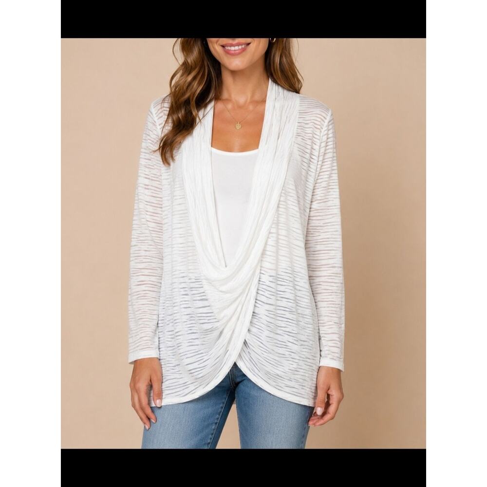 Zenergy by Chico's White Sheer Open Front Cardigan Hooded Cover Up Size 1/M